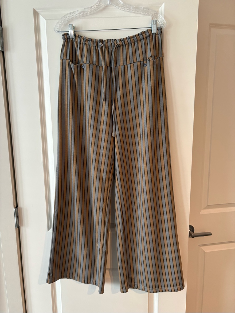 Amazon Striped Wide-Leg Drawstring Pants in Brown and Gray